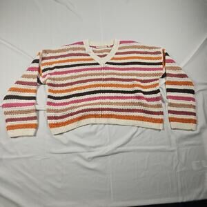 Women's Striped Cardigan Sweater Multicolor V Neck by Uncharted Threads